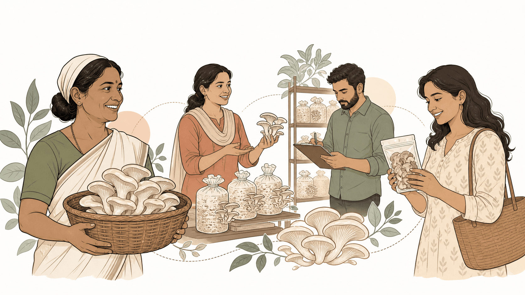 Cokoon farmers, trainers, quality partners, and consumers connected through mushroom cultivation