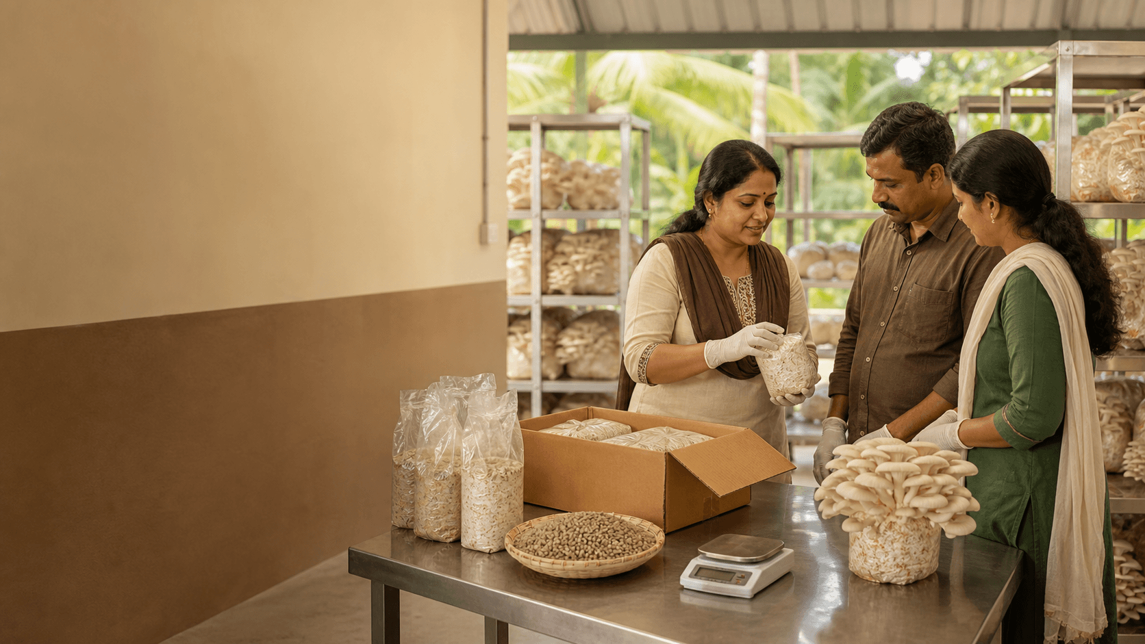 Practical mushroom cultivation training with starter kits, spawn, and pellets